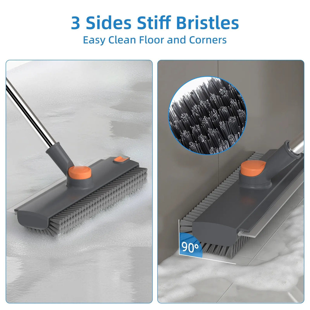 3-in-1 Floor Scrub Brush with Long Handle – Heavy-Duty Stiff Bristles for Bathroom, Kitchen, Patio & More 🧽✨