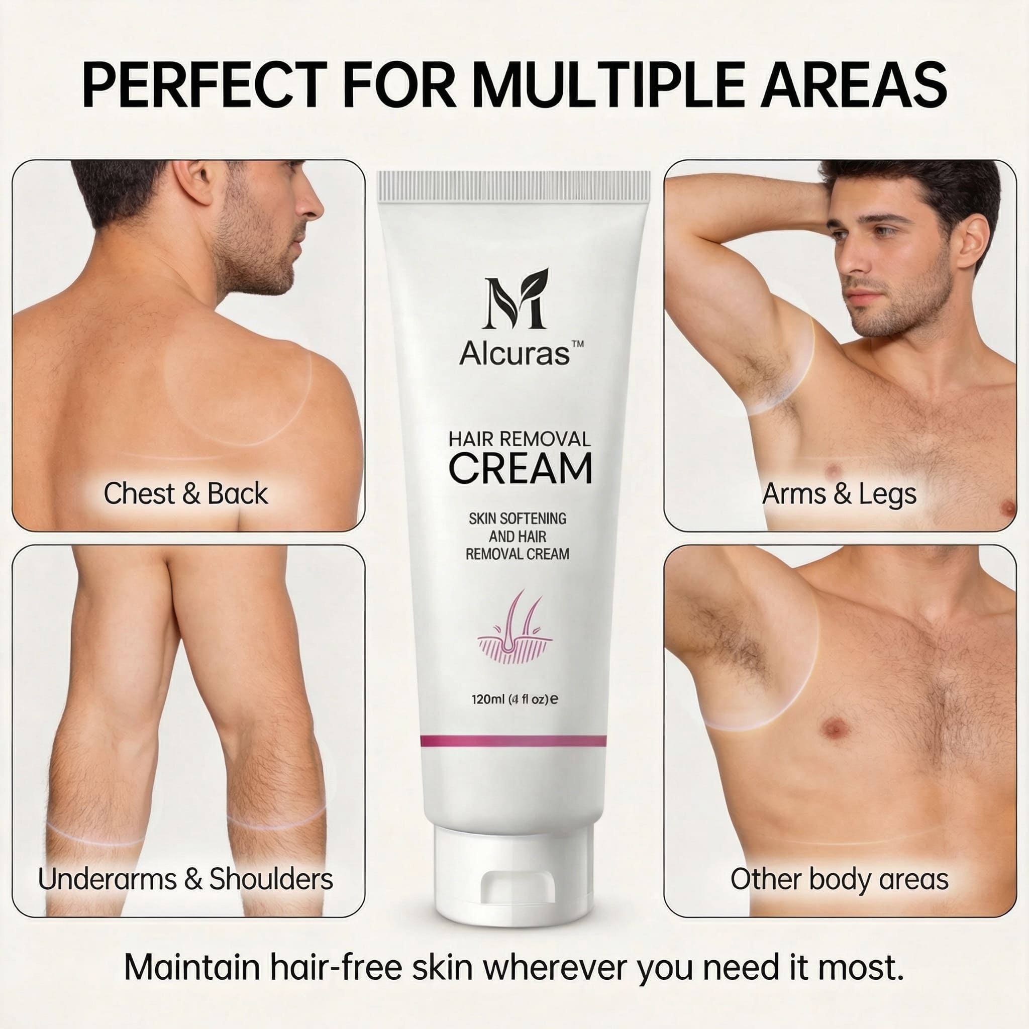 Alcuras™ Purely Natural Pain-Free Hair Removal Cream|Hair-Free Skin in Just 10 Minutes — No Razor Needed