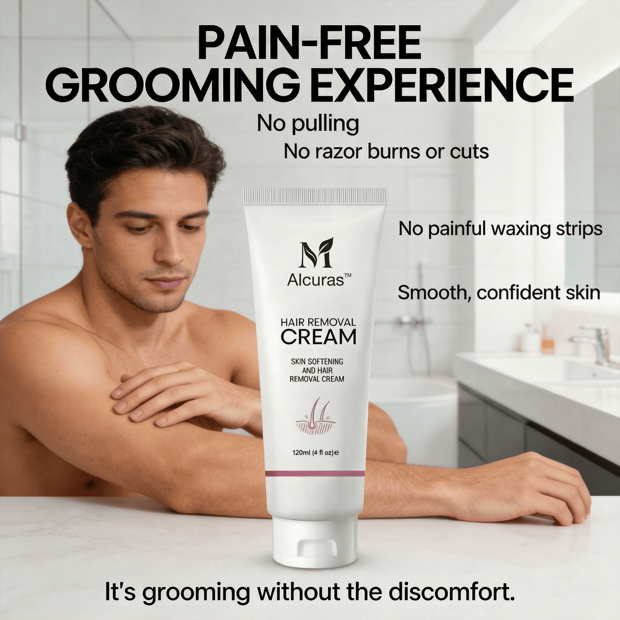 Alcuras™ Purely Natural Pain-Free Hair Removal Cream|Hair-Free Skin in Just 10 Minutes — No Razor Needed