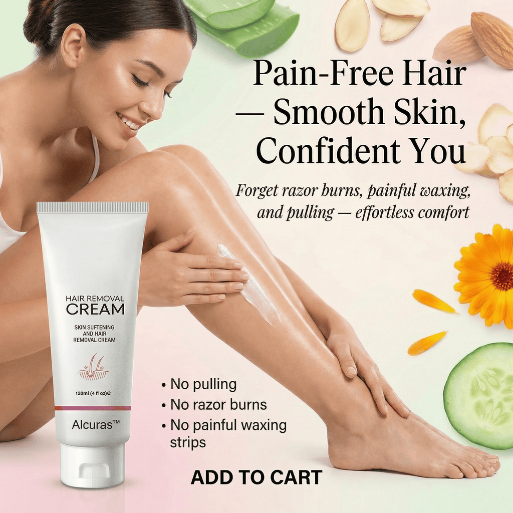 Alcuras™Purely Natural Pain-Free Hair Removal Cream|Hair-Free Skin in Just 10 Minutes — No Razor Needed