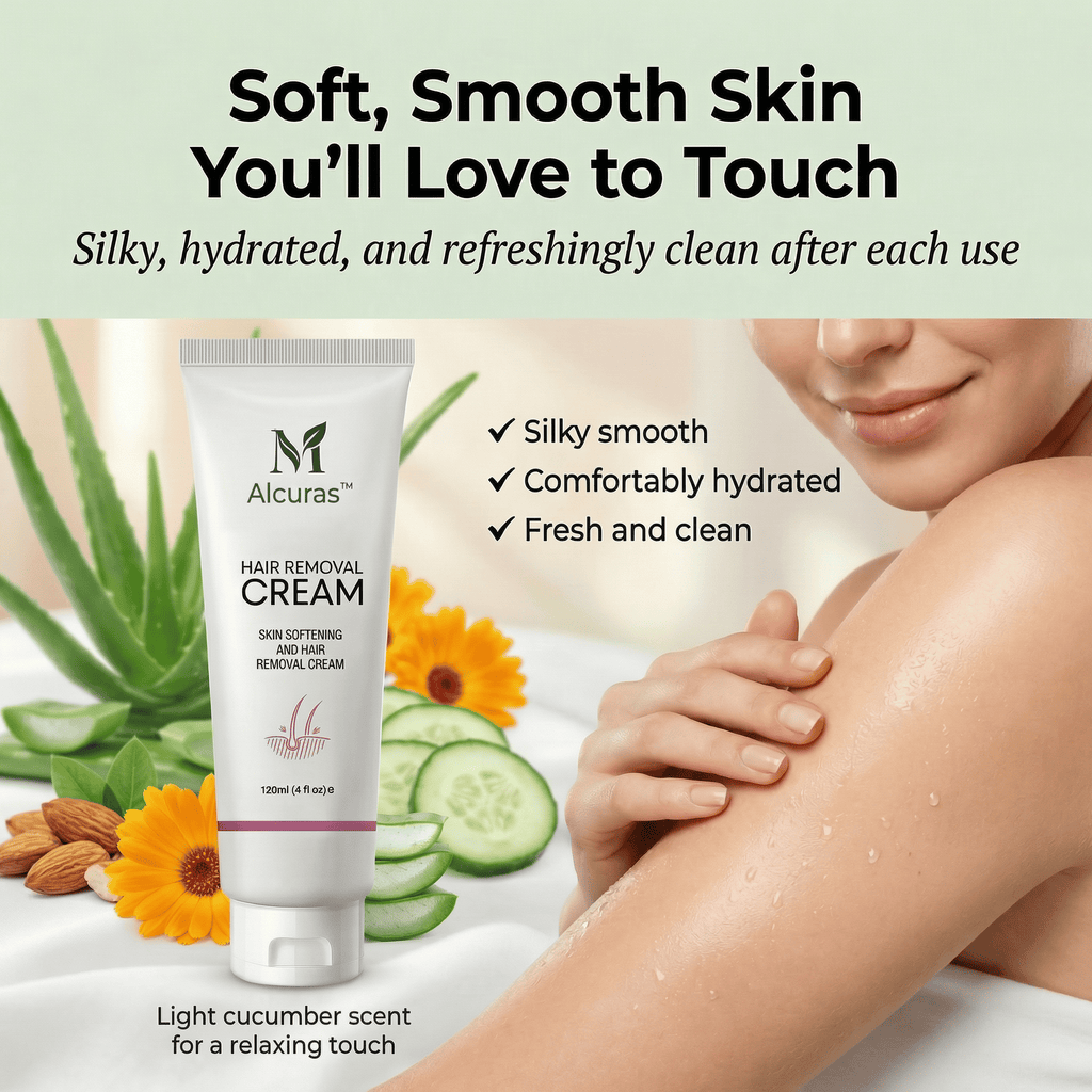 Alcuras™Purely Natural Pain-Free Hair Removal Cream|Hair-Free Skin in Just 10 Minutes — No Razor Needed