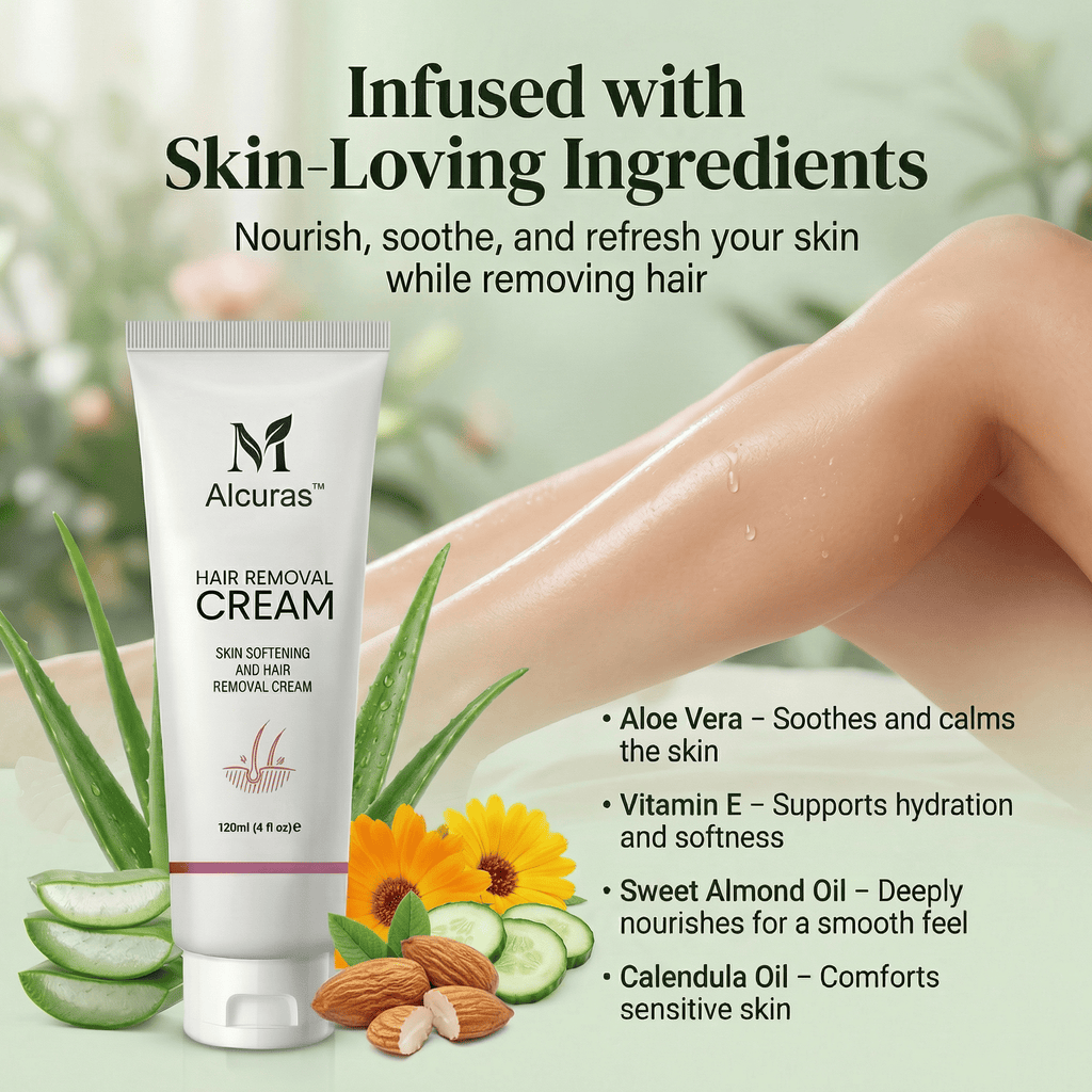Alcuras™Purely Natural Pain-Free Hair Removal Cream|Hair-Free Skin in Just 10 Minutes — No Razor Needed