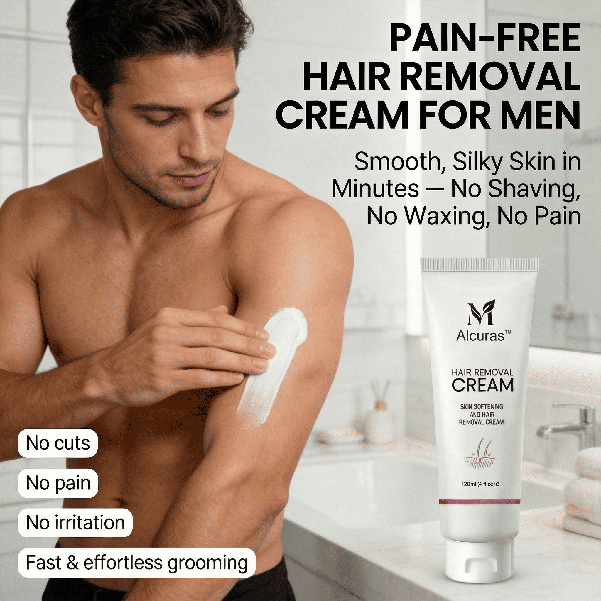 Alcuras™ Purely Natural Pain-Free Hair Removal Cream|Hair-Free Skin in Just 10 Minutes — No Razor Needed