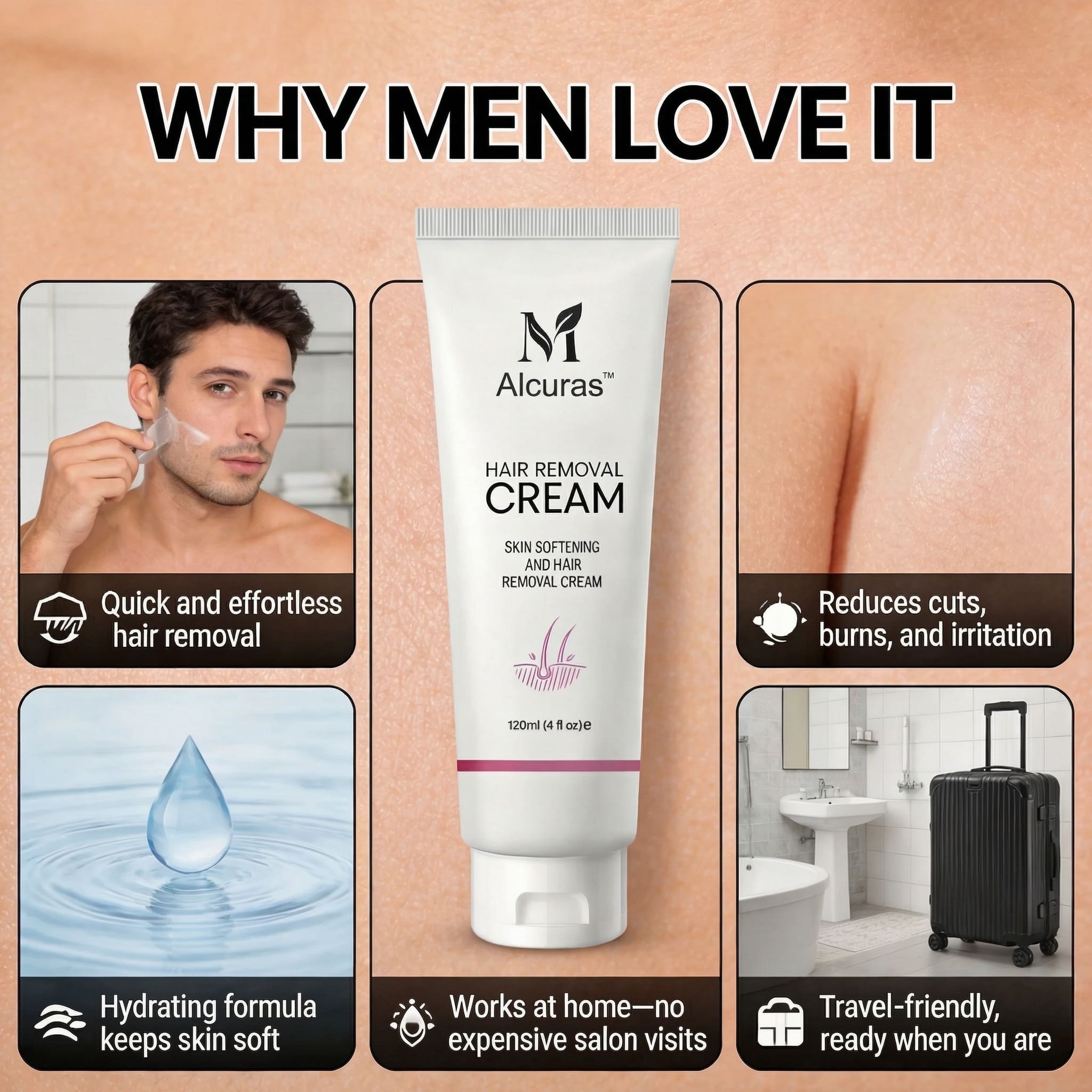 Alcuras™ Purely Natural Pain-Free Hair Removal Cream|Hair-Free Skin in Just 10 Minutes — No Razor Needed