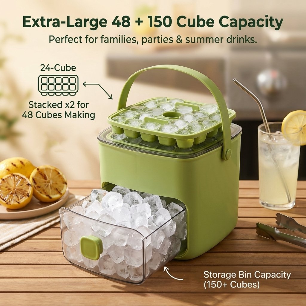 2-in-1 Large Capacity Ice Maker & Storage Bin Set