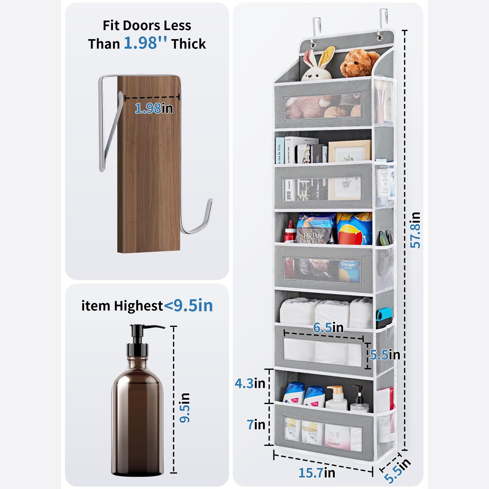 Over the Door Organizer Storage - Swing-Proof &amp; Multipurpose Space Saver
