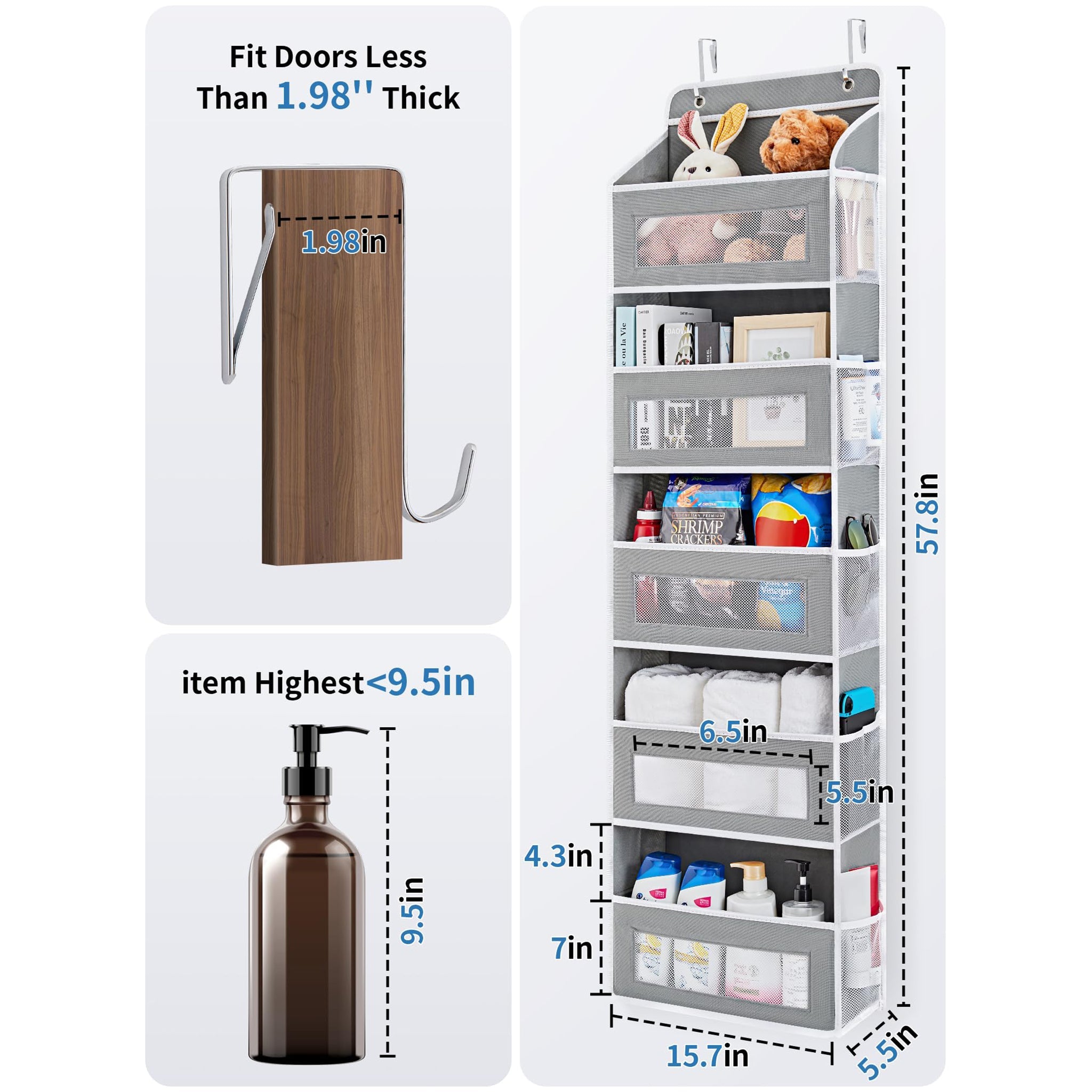 Over the Door Organizer Storage - Swing-Proof &amp; Multipurpose Space Saver