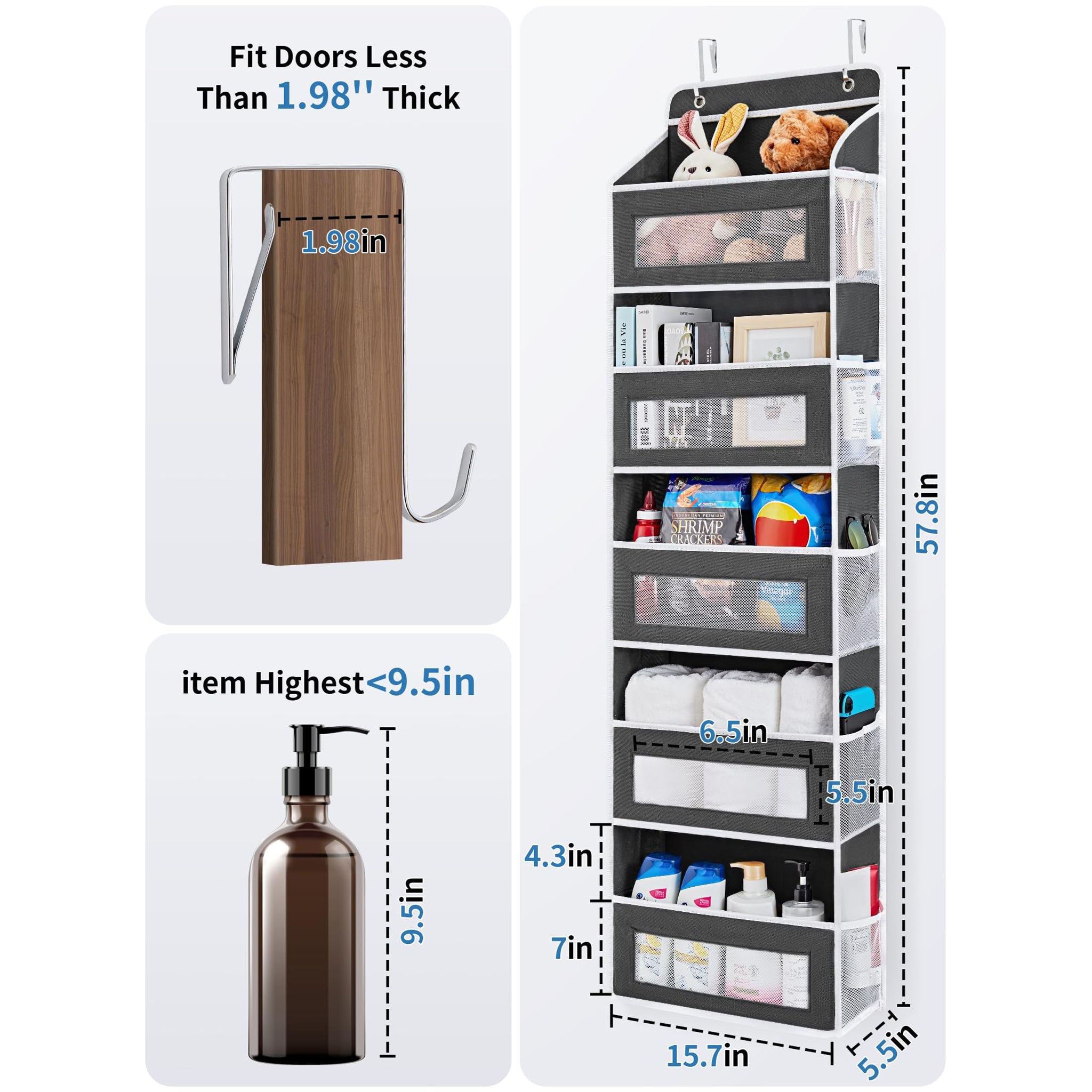 Over the Door Organizer Storage - Swing-Proof &amp; Multipurpose Space Saver
