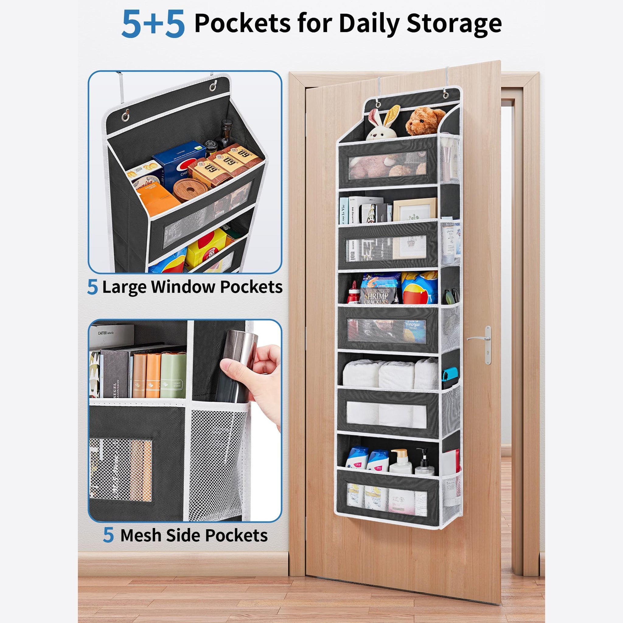 Over the Door Organizer Storage - Swing-Proof &amp; Multipurpose Space Saver