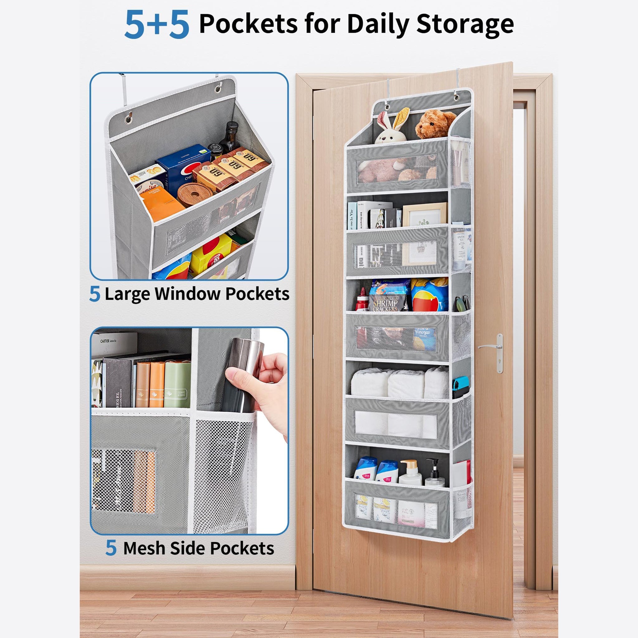 Over the Door Organizer Storage - Swing-Proof &amp; Multipurpose Space Saver