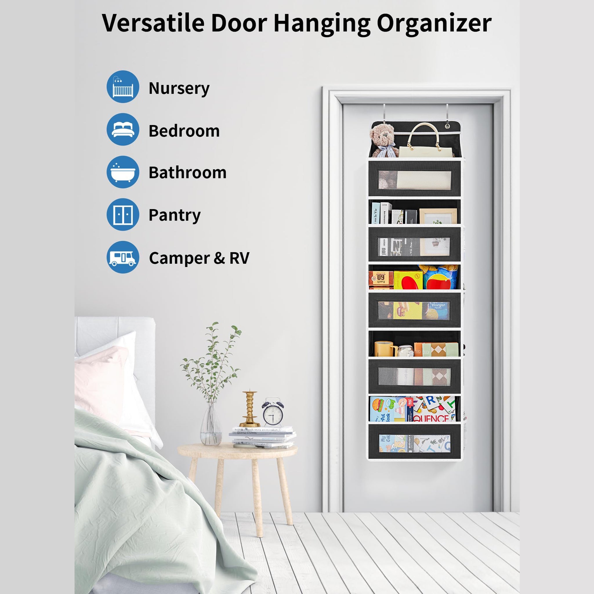 Over the Door Organizer Storage - Swing-Proof &amp; Multipurpose Space Saver