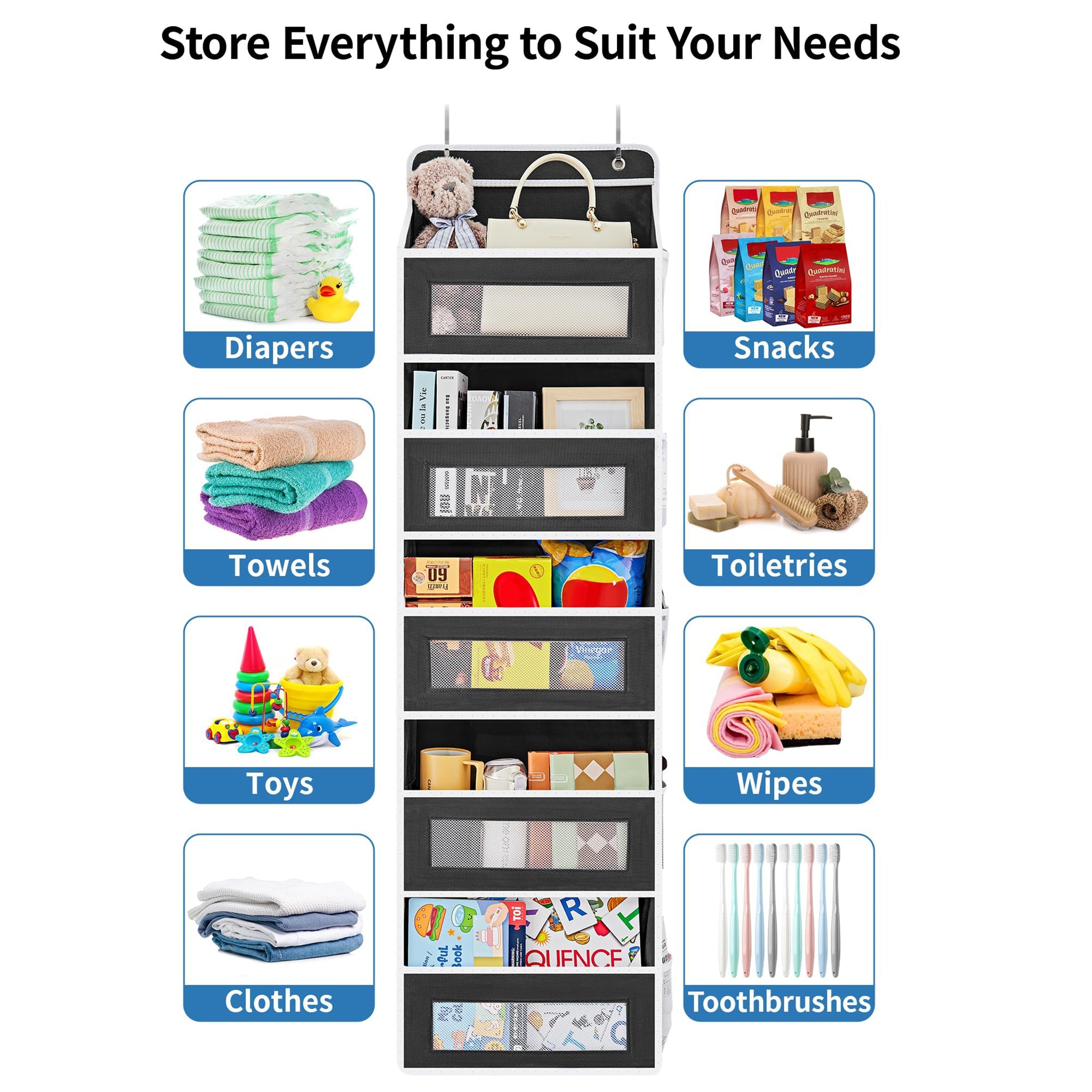Over the Door Organizer Storage - Swing-Proof &amp; Multipurpose Space Saver