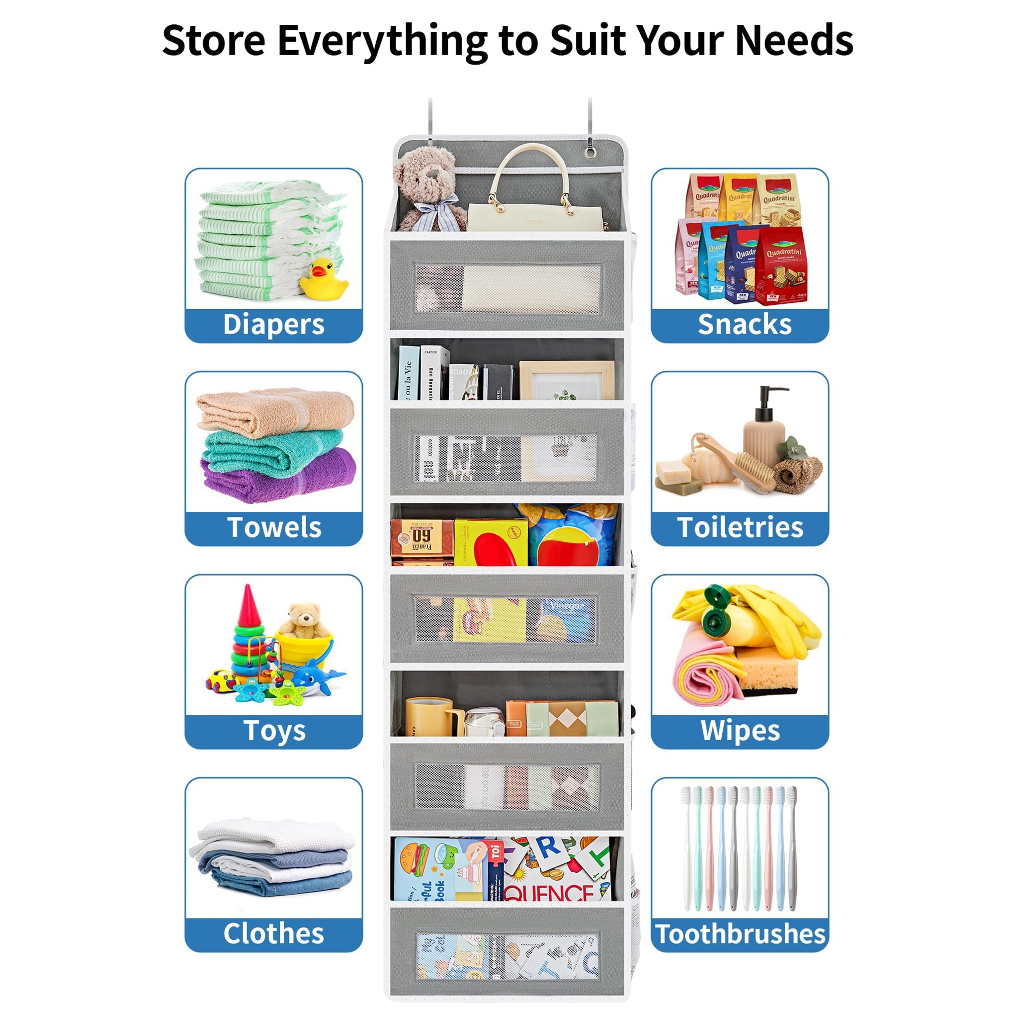Over the Door Organizer Storage - Swing-Proof &amp; Multipurpose Space Saver