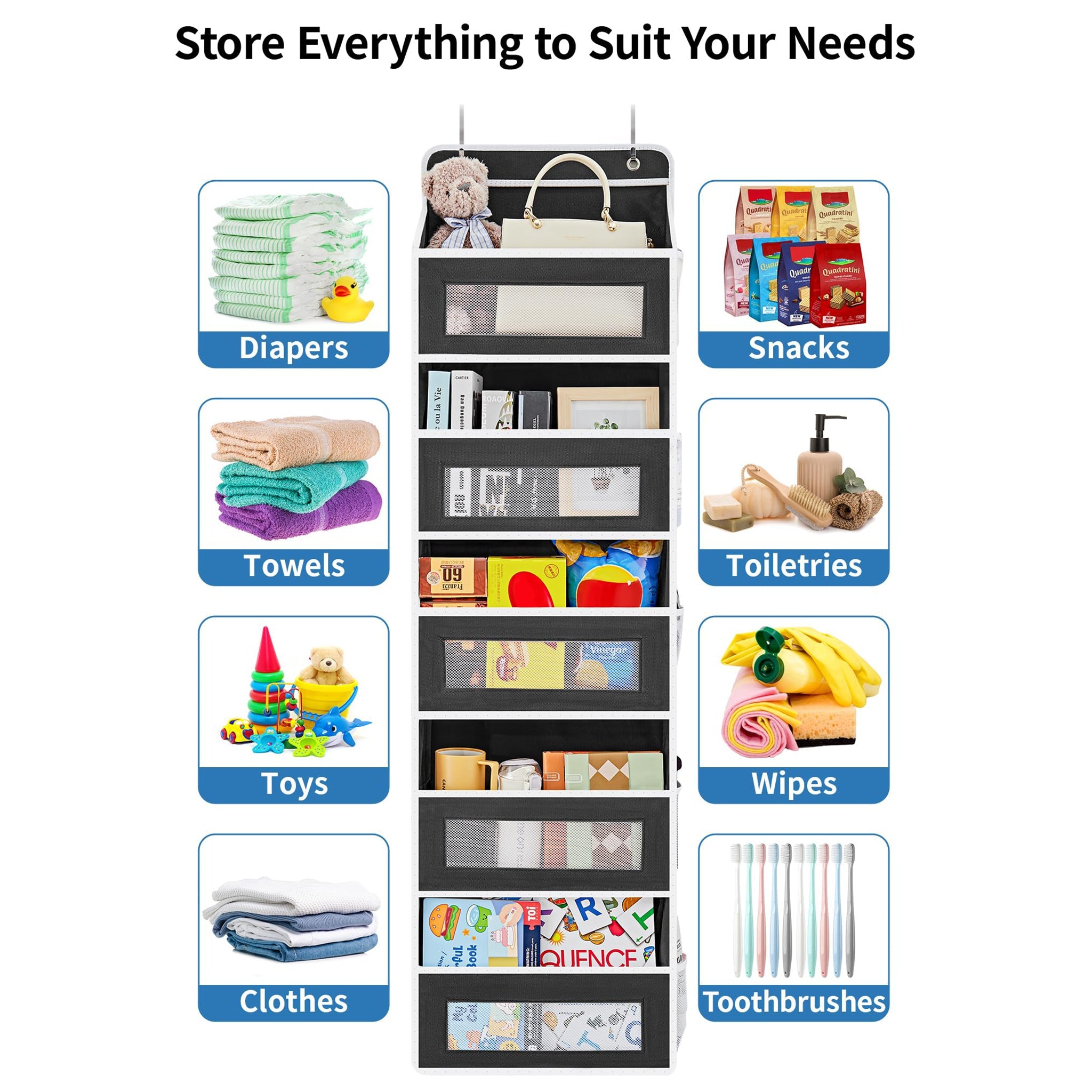 Over the Door Organizer Storage - Swing-Proof &amp; Multipurpose Space Saver