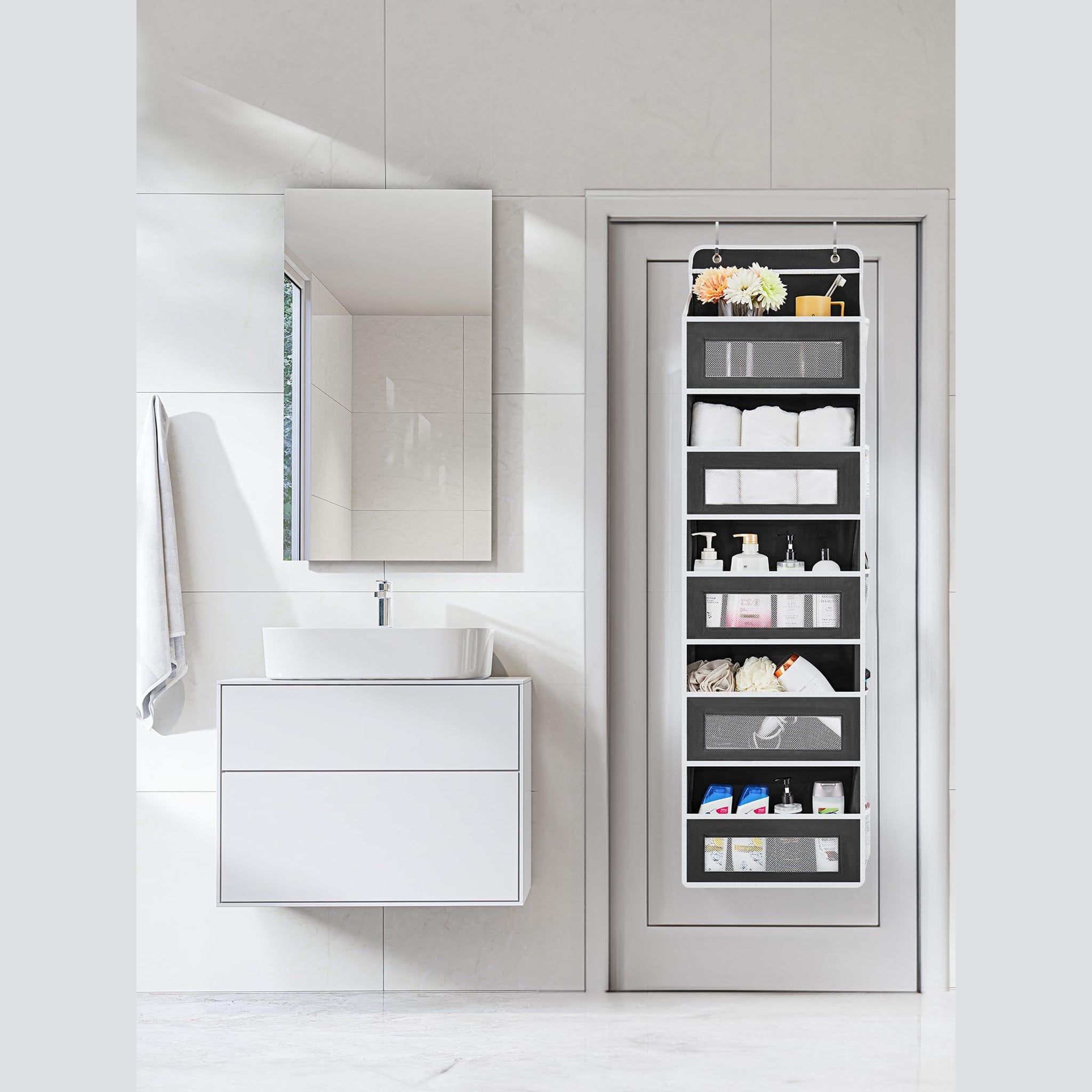 Over the Door Organizer Storage - Swing-Proof &amp; Multipurpose Space Saver